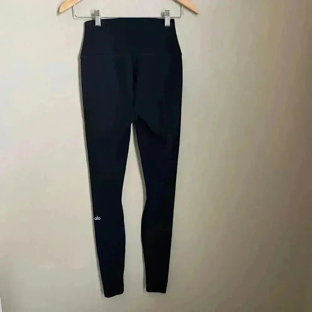 Alo Yoga High Waist Ripped Warrior Leggings Black Laser Cut Distressed Yoga S - Picture 15 of 15